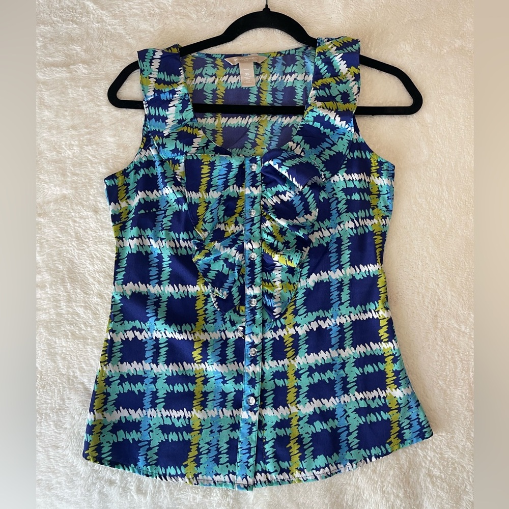 Banana Republic Blue Printed Ruffle
Front Blouse